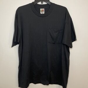 VTG Fruit of the Loom Best Blank Tshirt Black Crewneck W/ Pocket Extra Large Y2K